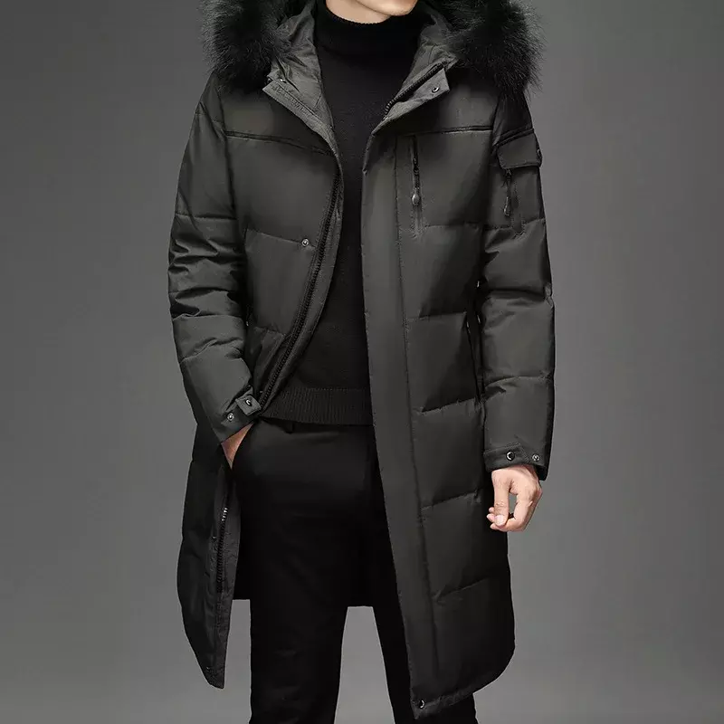 2024 New Male Fashion Long White Duck Hooded Down Parkas Plus Size 4XL 5XL Men's Thickened Down Jacket -30 Winter Warm Down Coat