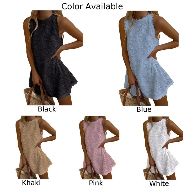 Stunning Summer Party Dress Casual Loose Sleeveless O Neck Lace Short Design Perfect for Beach Vacation and Daily Wear