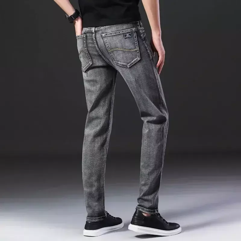 Classic Style Summer Men's Thin Grey Jeans Business Fashion High Quality Stretch Denim Straight Pants Male Brand Trousers
