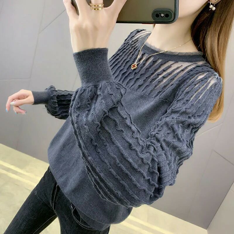 O-Neck Stricken Spleißen aushöhlen Design lässige Pullover Pullover für Frauen neue koreanische Mode Damen bekleidung schickes Top