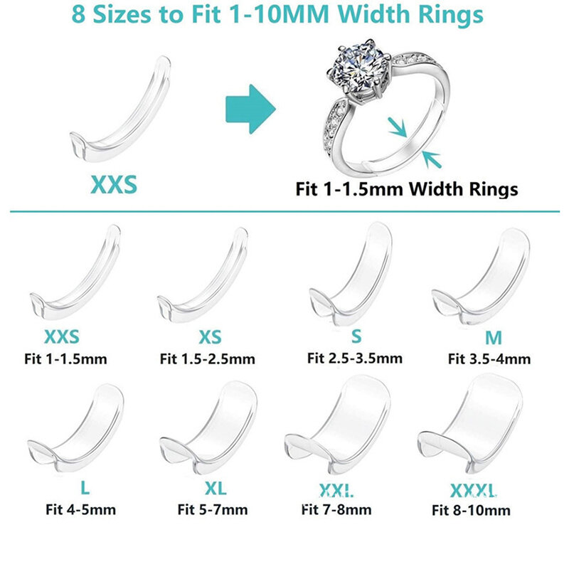 8 ukuran silikon tak terlihat cincin bening ukuran pengatur mengencangkan pengurang perhiasan alat