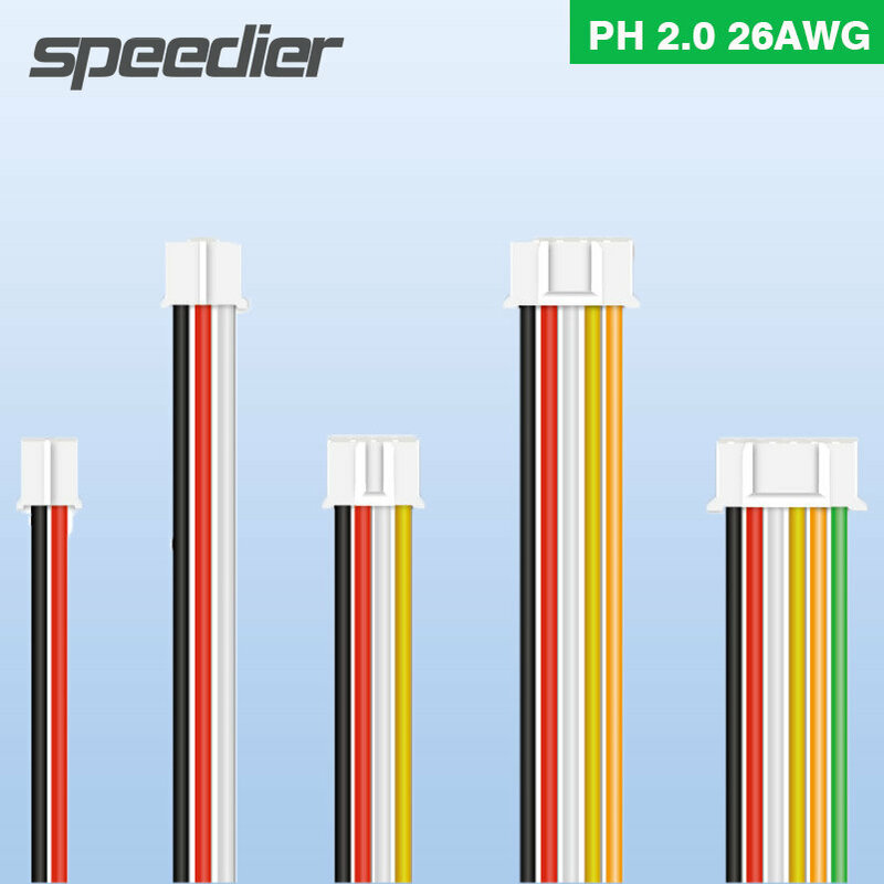 PH 2.0 커넥터 플러그, 20mm 30mm 26AWG 실리콘 와이어 케이블 터미널 전기 와이어 JST 2.0 PH, 2.0mm, 2 핀, 3 핀, 4 핀, 5 핀, 6 핀, 7 핀, 8 핀, 9 핀, 10 핀