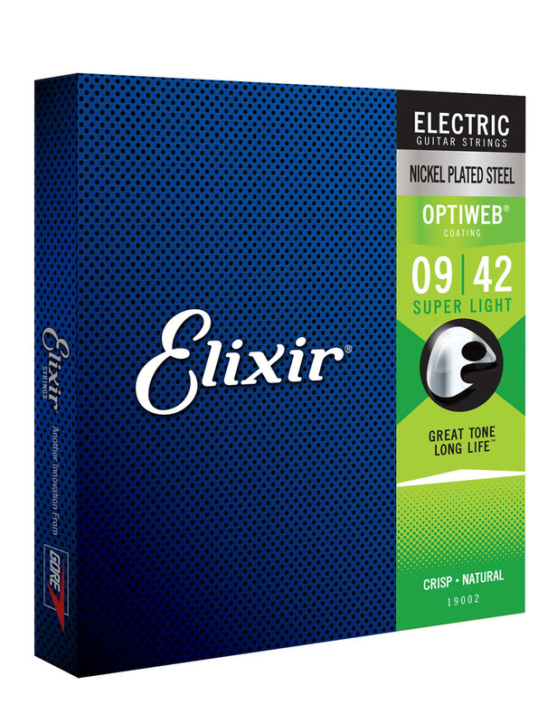 Elixir 19002 senar gitar elektrik, bagian gitar dilapis nikel OPTIWEB. 009 .011 .016 .024 .032 .042
