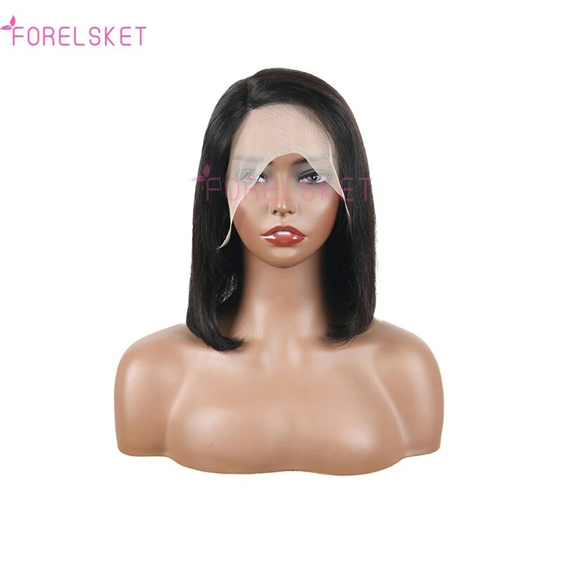 Wig Bob pendek renda HD wanita, Wig tanpa lem rambut manusia 180% Wig Bob lurus tulang renda depan rambut manusia