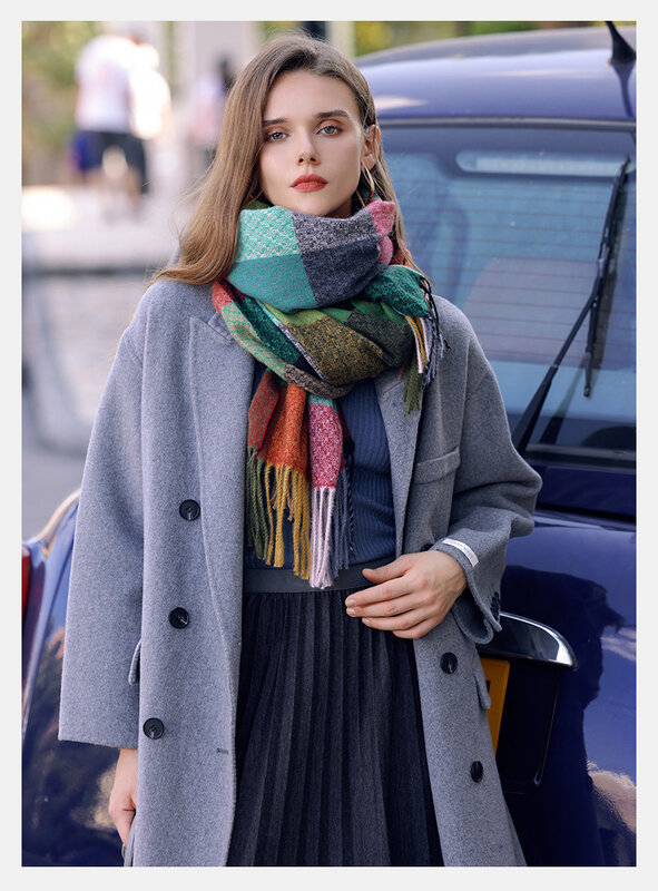 2023 autunno e inverno colori a contrasto reticolo coreano nappe sciarpa donna ispessimento caldo moda pendolarismo scialle lungo