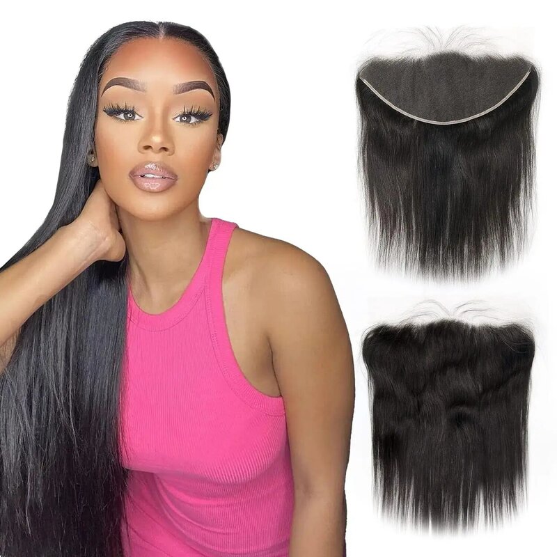 Ulrica-Lace Frontal Closure for Women, Straight Hair, Human Hair, Pré-plumé, Natural Document HD, 13x6