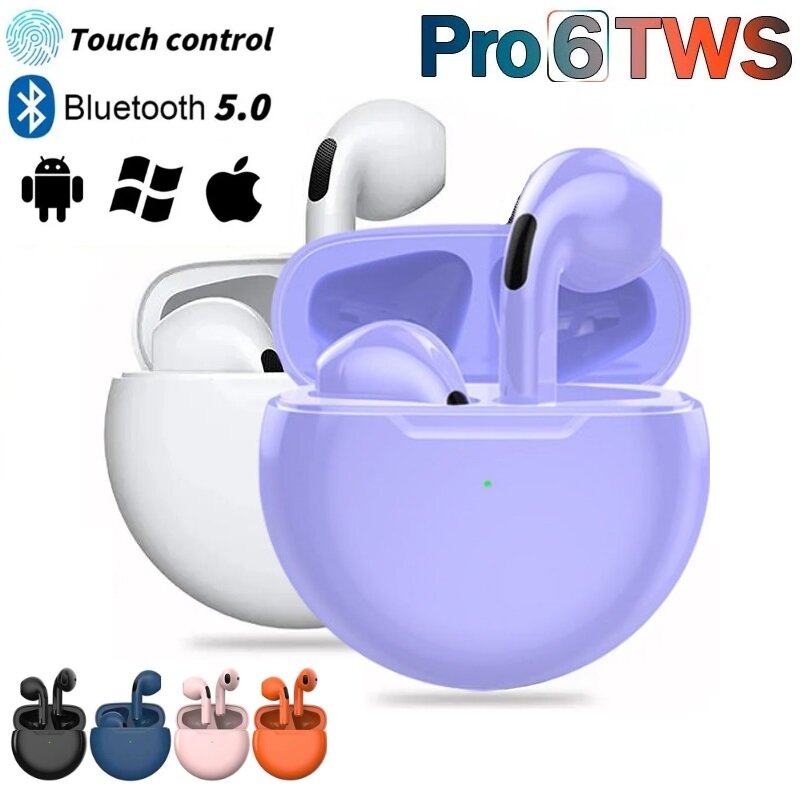 Bluetooth Earbuds Air Pro6 Wireless Earbuds Waterproof Bluetooth Headphones Bass Sound Earphones with Mics Touch Control in-Ear