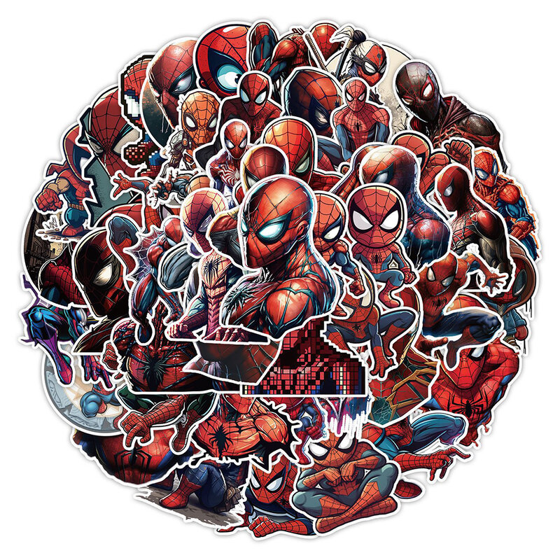 Marvel Spider-Man Anime Adesivos para crianças, decalques impermeáveis, Legal, Disney, Brinquedos, Laptop, Skate, telefone, mala, 10 pcs, 30 pcs, 50pcs