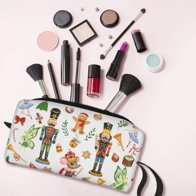 Holiday Christmas Nutcracker Sweets Pattern Gift Travel Toiletry Bag Cosmetic Makeup Bag Beauty Storage Bags Dopp Kit Case Box