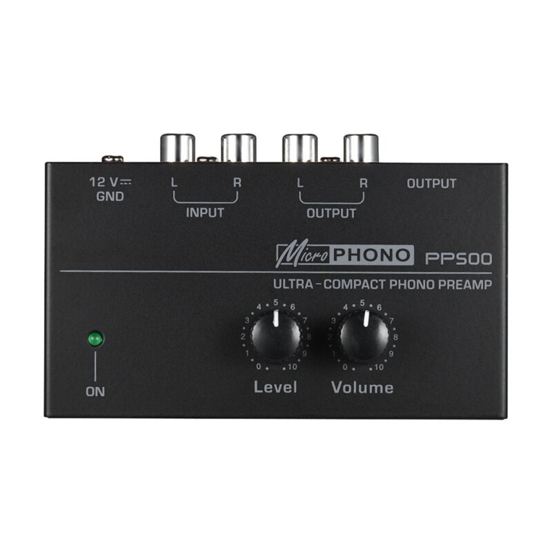 Préampli Phono Ultra-Compact PP500 avec Basses et Aigus, Équilibre, Réglage du Volume, Préampli Colorable, Prise US