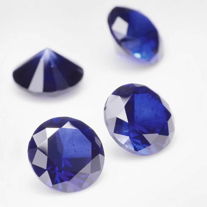 Cuentas de corindón sintético para fabricación de joyas, piedras preciosas sueltas de primera calidad, excelente corte redondo, azul 34 #