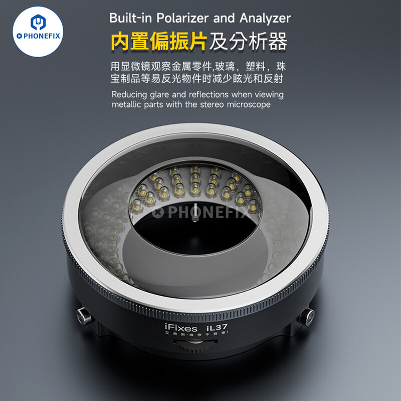 IFixes 현미경 편광 96 LED 링 라이트 눈부심 방지 현미경 램프 조명기, 납땜 수리 산업용 카메라, iL37