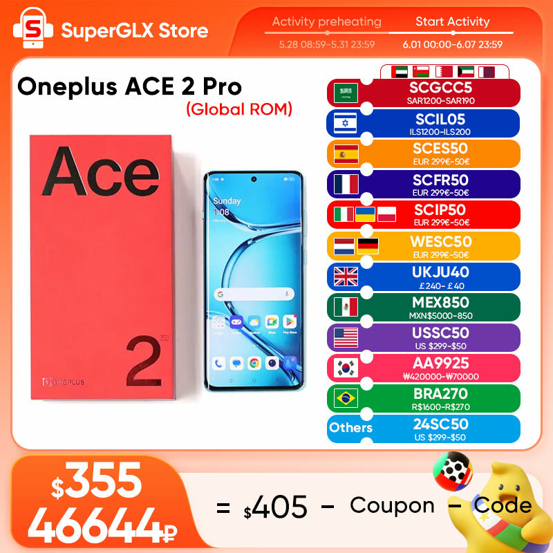 هاتف ذكي Oneplus-Ace 2 Pro 5G ، ذاكرة Rom عالمية ، Snapdragon 8 Gen ، 6.74 "، شاشة عرض AMOLED 120Hz ، بطارية 5000mAh ، 150 واط ، شحن SuperVOOC