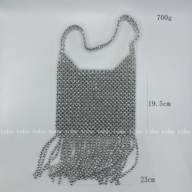 2021 nova bolsa feminina com borla prateada frisada bolsa de mão com design transparente para mulheres