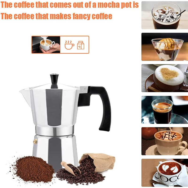 Mokka Kaffeekanne Herd Espresso maschine Aluminium Silber Kaffee Perkolator nach Hause hand gebraute achteckige Moka Topf Küchen utensilien
