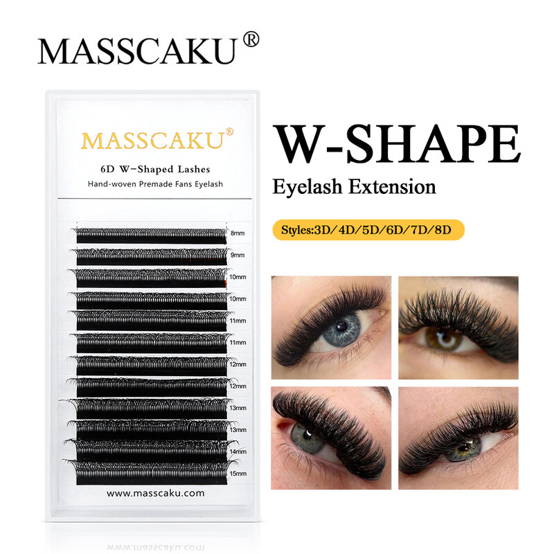 MASSCAKU W Style Premade Volume Fans 3D 4D 5D 6D 7D 8D 10D 8-15MM&Mix Length Individual Hand Made Faux Mink Cluster Eyelashes