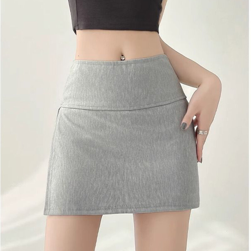 Gidyq-Mini saia feminina coreana sexy forrado de quadril, moda feminina verão, cintura alta, saia esportiva de linha A, nova, cinza