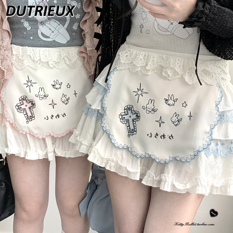 Sweet Cute 2024 New Summer Ladies' Casual Mini Skirt Lace Sweet Cute Simple Short Women's High Waist Skirts Japanese Style