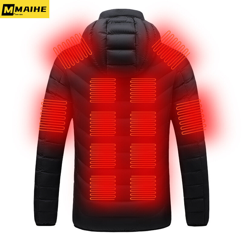 Zone 15 Smart Heating Men's Winter Jacket USB Thermostat Solid color Hooded Coat Heating Clothing Waterproof thermal parka -20℃
