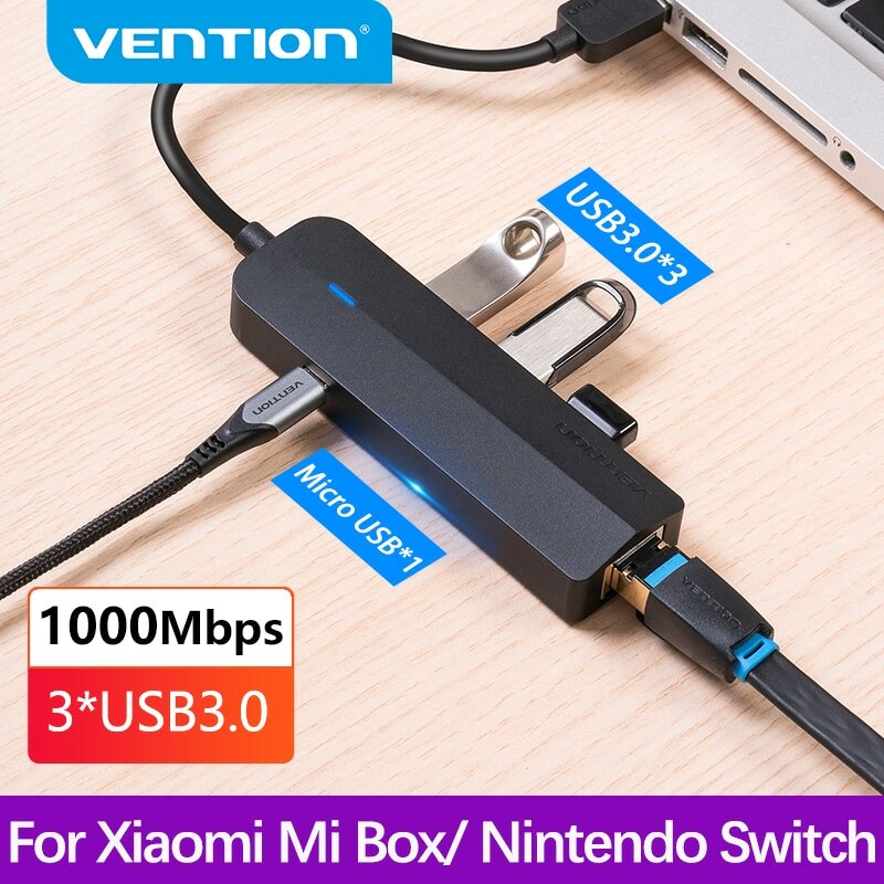 Vention-adaptador Ethernet USB 3,0, USB-C a puerto Ethernet RJ45 Gigabit para PC, disco duro de red, HUB Ethernet Mi Box Nintendo