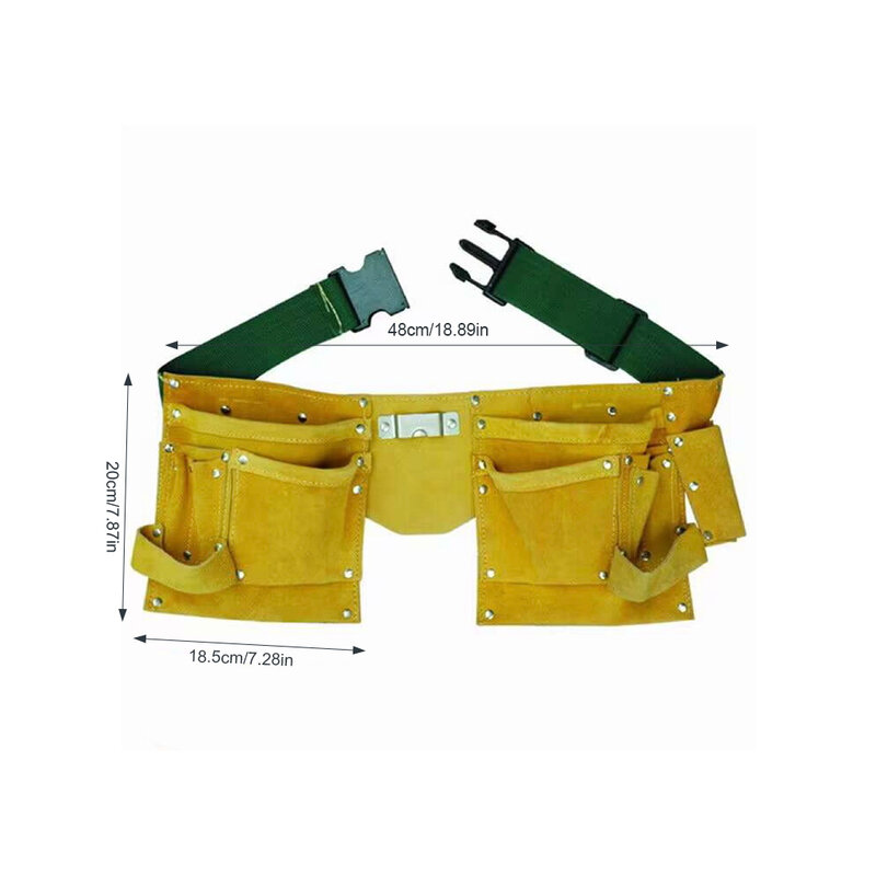 Cinturón de herramientas hecho de piel de vaca de lona duradera con múltiples bolsillos, liberación de almacenamiento antiquemaduras