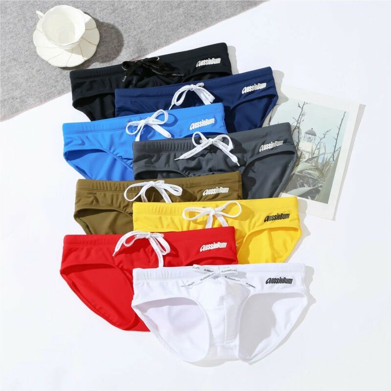 Aussiebum 남성용 로우 웨이스트 수영 트렁크, 신축성 있는 편안한 단색 트렌드, 섹시한 청소년 삼각형 수영 트렁크