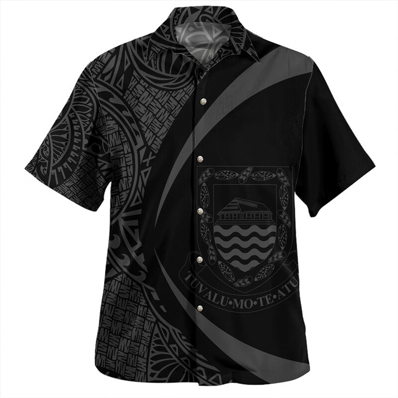 Estate Vintage 3D polinesiano Tuvalu emblema stampato camicie Tuvalu bandiera grafica camicie corte uomo moda Streetwear camicie camicette