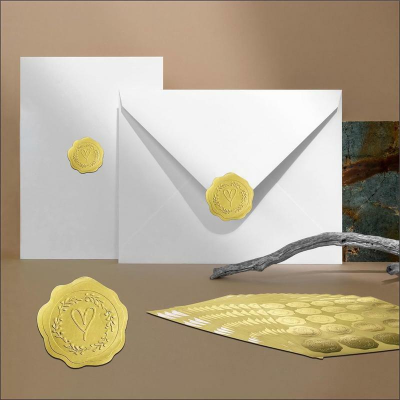 Самоклеящаяся Золотая тисненая восковая печать в форме сердца, фотография, Свадебное приглашение, конверт, уплотнения, украшение для поздравительной открытки, наклейка