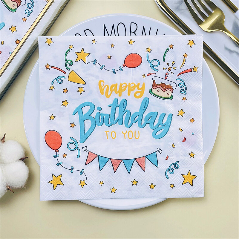 20pcs/pac Printed Napkins Hotel Restaurant Party Decoration Tissue Paper Virgin Wood Pulp Mother & Baby Available Happy Birthday