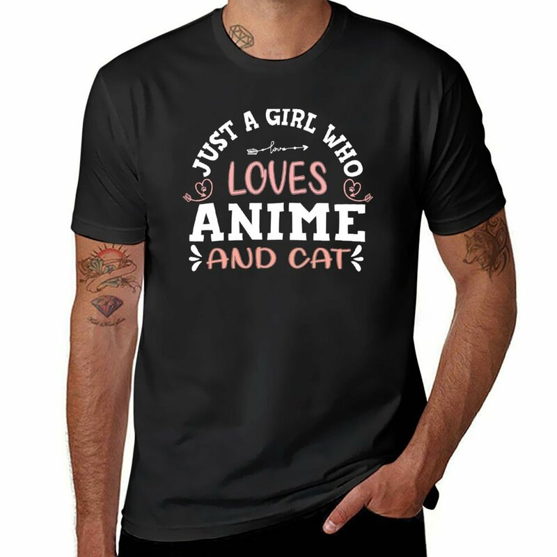 Gewoon Een Meisje Dat Houdt Van Anime En Kat, Cadeau Voor Anime En Kattenliefhebbers Meisje T-Shirt Graphics Koreaanse Mode Herenkleding