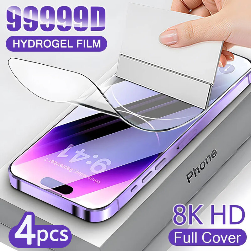 4Pcs Hydrogel Film Full Cover per iPhone 11 12 13 14 Pro Max mini Screen Protector per iPhone 14 8 7 Plus 6 5s SE 2020 non vetro
