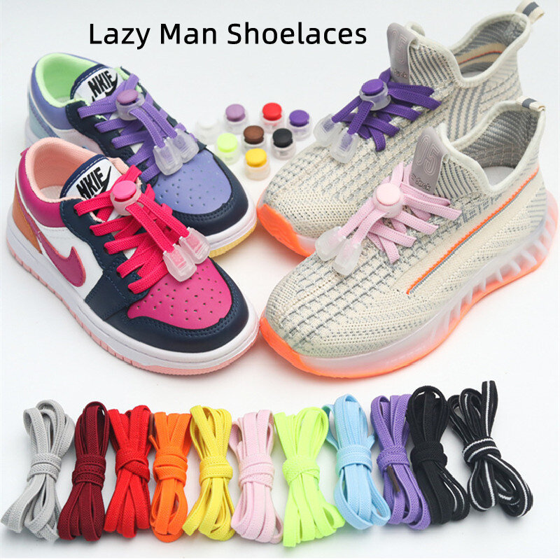 1 Pasang Tali Sepatu Elastis untuk Anak 100Cm Tanpa Ikatan Sneakers Pria Malas Pemakaian Cepat Tali Sepatu Olahraga dengan Kunci Musim Semi