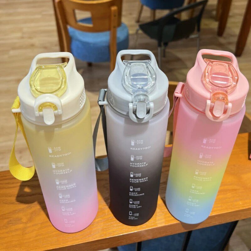 Botella de agua con báscula de tiempo, vaso de Fitness portátil a prueba de fugas, para deporte al aire libre, esmerilada, 1000ML