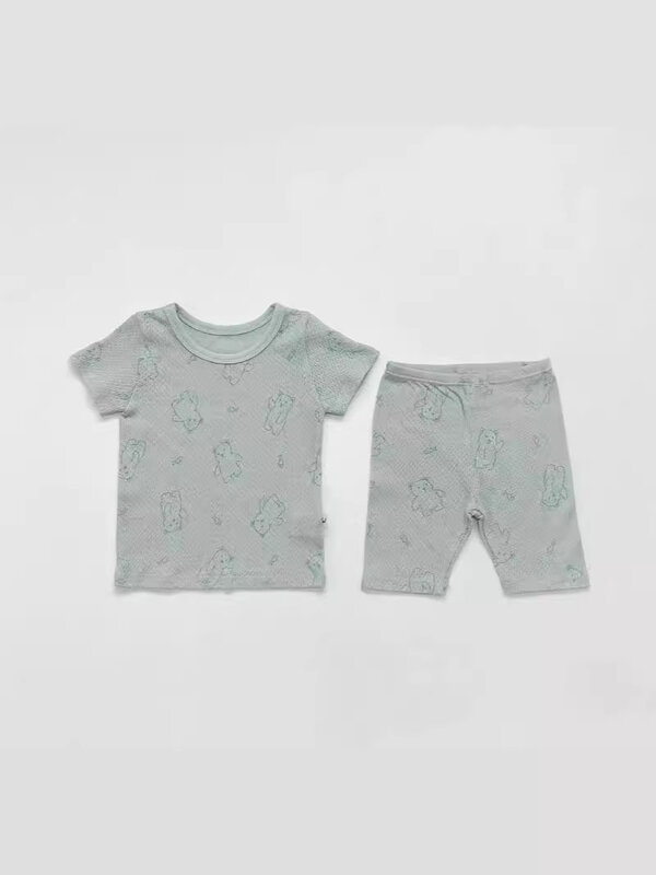 Комплект летней детской домашней одежды из 2 предметов, дышащий хлопковый костюм с коротким рукавом и шортами для маленьких мальчиков и девочек, 2024