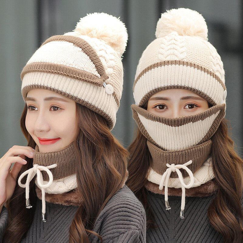 4 pezzi moda donna cappello lavorato a maglia guanti sciarpa Set antivento tenere l'inverno maschera più calda spessa sci da ciclismo all'aperto di alta qualità