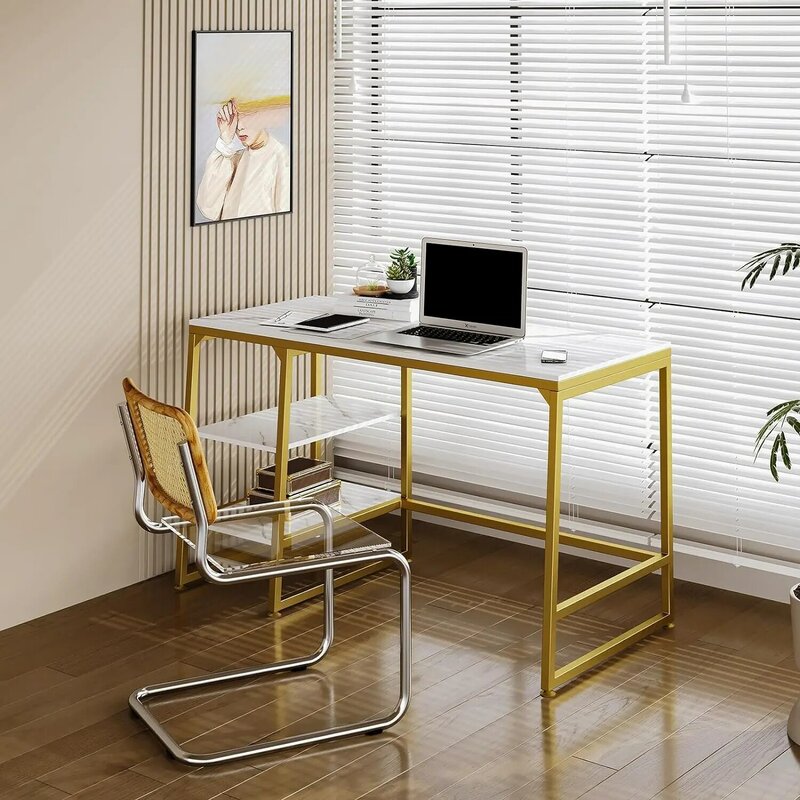 Egula-escritorio con estante de almacenamiento para ordenador portátil, mesa de estudio para juegos, tocador moderno dorado, soporte de oficina, escritorio ejecutivo grande