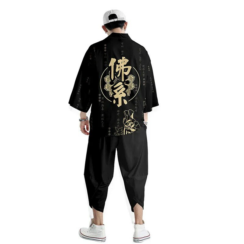 Harajuku chinesischen Charakter Kimono Shirt 3D-Druck Mode Umhang Kleidung Männer Frauen sieben Punkt Ärmel Tops Unisex Cardigan Jacken