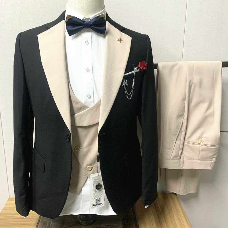 3 peças ternos masculinos ajuste fino ternos de negócios formais notch lapela pode ser personalizado para casamento groosmen (blazer + colete + calças)