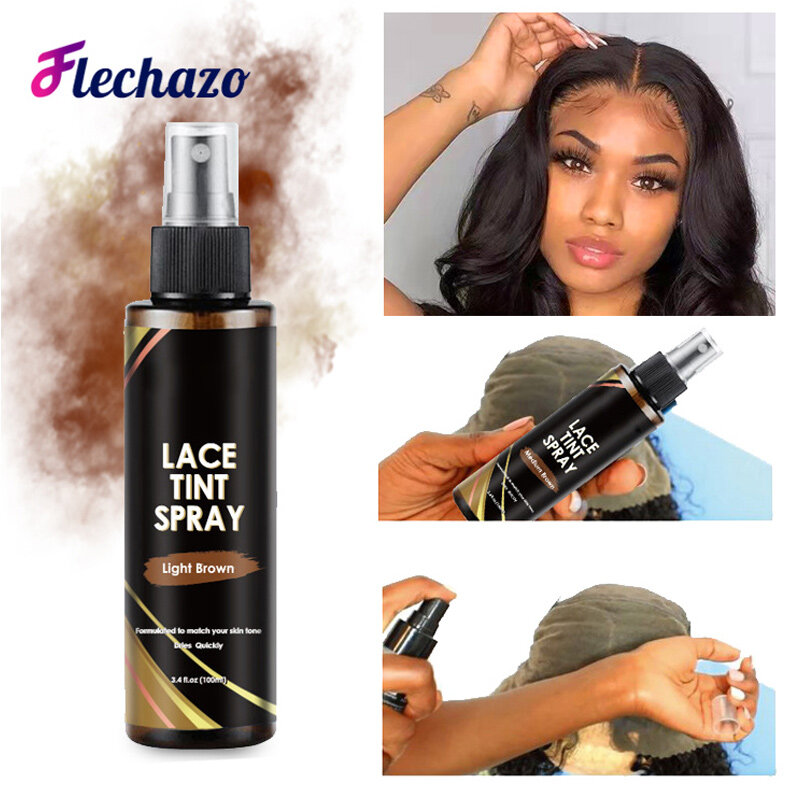 Flechazo Lace Tint Spray For Wigs Dark Brown Middle Brown Light Brown Lace Tinted Spray Lace Tinting Mousse For Lace Melt 100ML