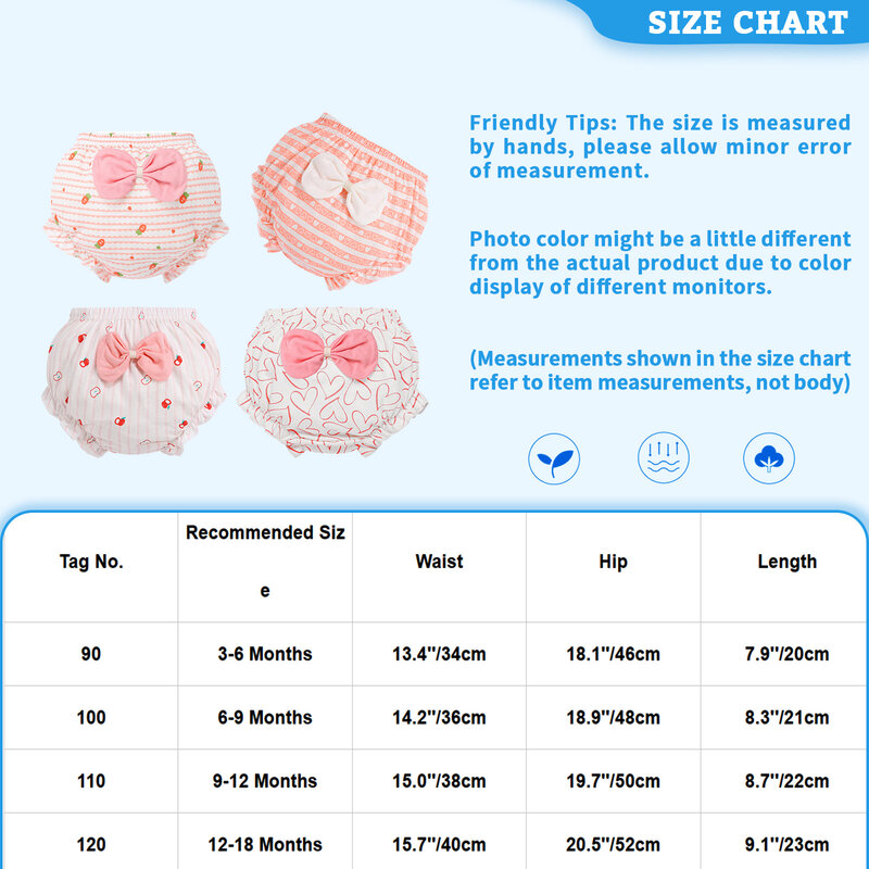 Pink Baby Toddlers Girls Cute Cotton Bloomers Cartoon Print Bowknot Brief Crawl Underwear Comfort Panty