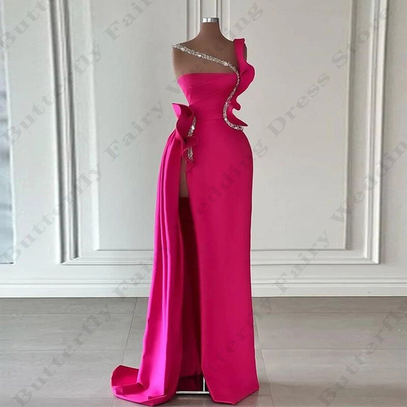 Sexy Backless Luxurious Evening Dresses For Women Beading Elegant Off Shoulder Sleeveless High Split Mopping Party Prom Gowns
