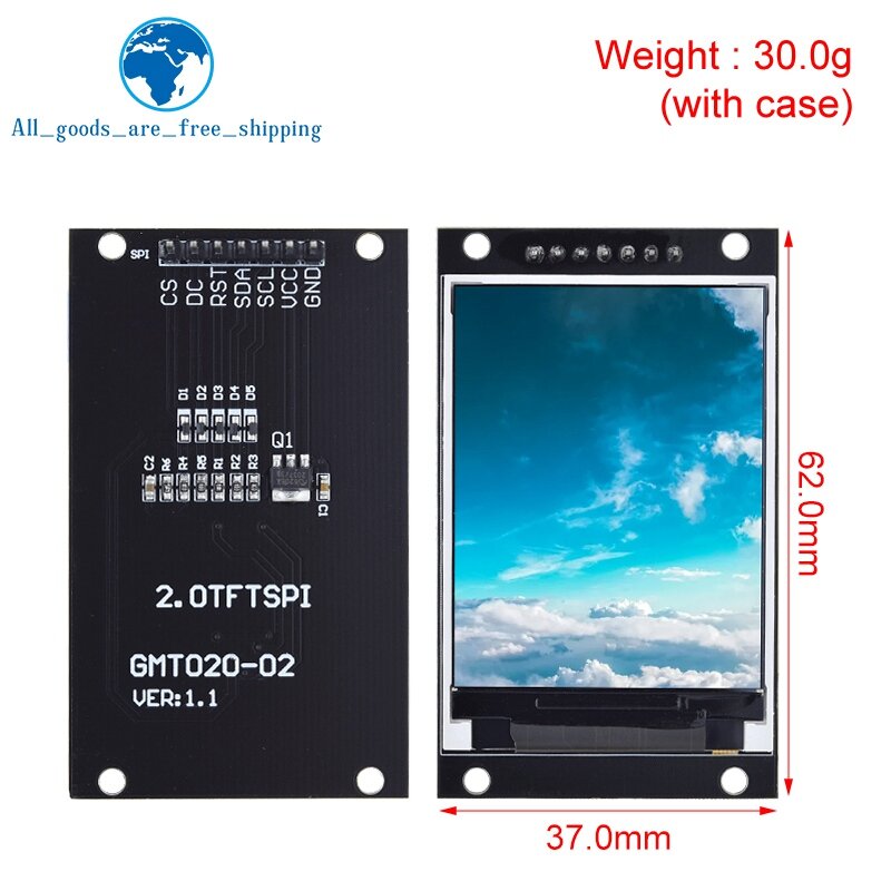 หน้าจอ tzt 2.0นิ้ว TFT จอ LCD ไดรฟ์ IC ST7789V 240RGBx320 Dot-Matrix SPI INTERFACE สำหรับโมดูลแสดงผล LCD arduio สีเต็มรูปแบบ