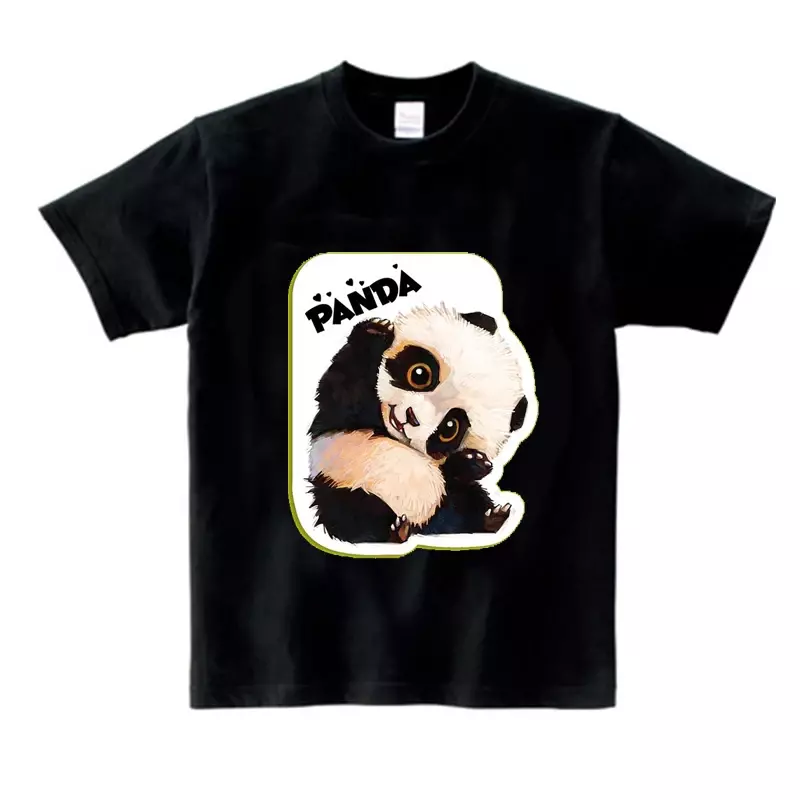 Camiseta de algodón para niños y niñas, Tops de manga corta con Panda de dibujos animados, ropa informal de verano, 2024