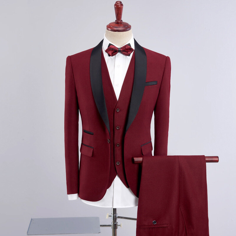 LH119 Men's suit black collar suit suit men's business casual slim business formal banquet groom dress thickened