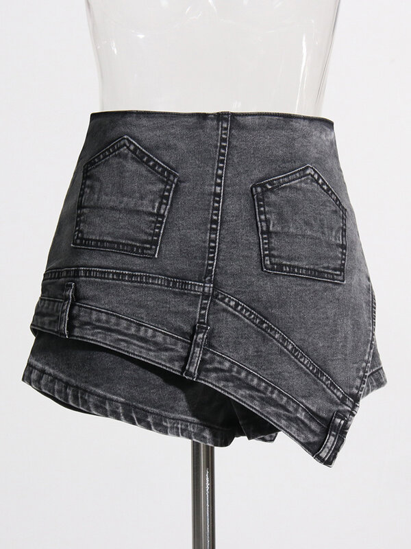 ROMISS Casual Mini Slimming Denim Shorts For Women High Waist Spliced Pockets Streetwear Short Trousers Female Fashion New