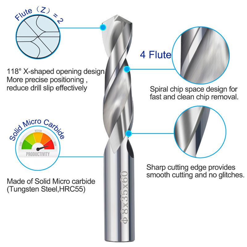XCAN-Carboneto de Tungstênio Broca para Máquina Torno CNC, Gun Broca, Metal Hole Drilling Cutter, 1-12mm