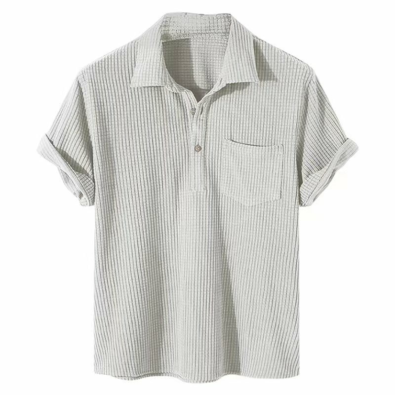 Рубашка-поло мужская с отложным воротником, повседневная клетчатая блузка на пуговицах, однотонная с короткими рукавами и карманами, одежда, 2022