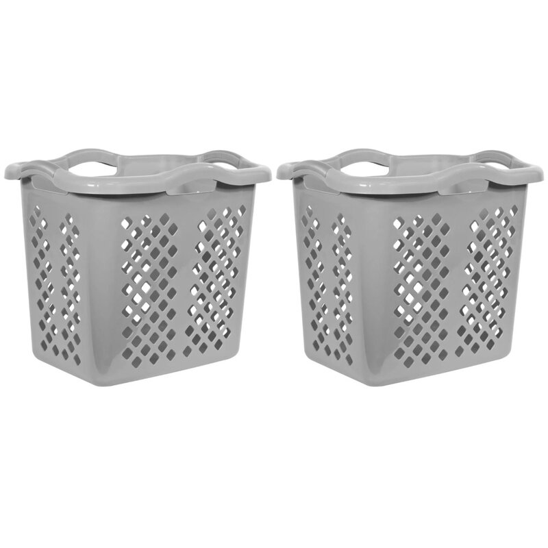 2 Bushel Plastic Laundry Basket with Silver Handles, Gray, 2 Pack
