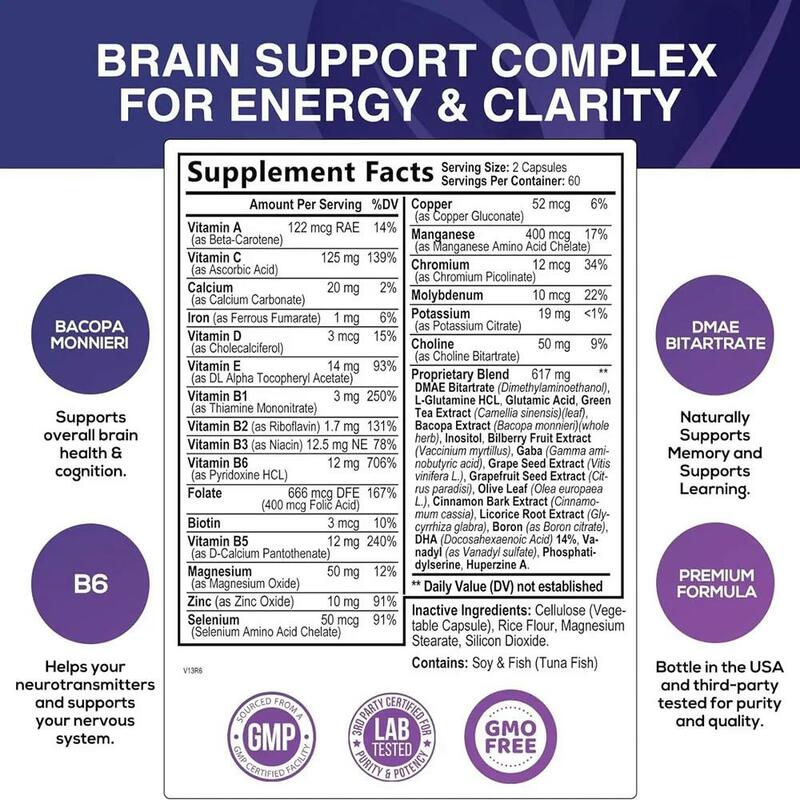 كبسولات ملحق الدماغ Ptvse-Nootropic ، يحسن الذاكرة الدماغية ، تعزيز الأعصاب الطبيعي ، مكملات تقوية الدماغ