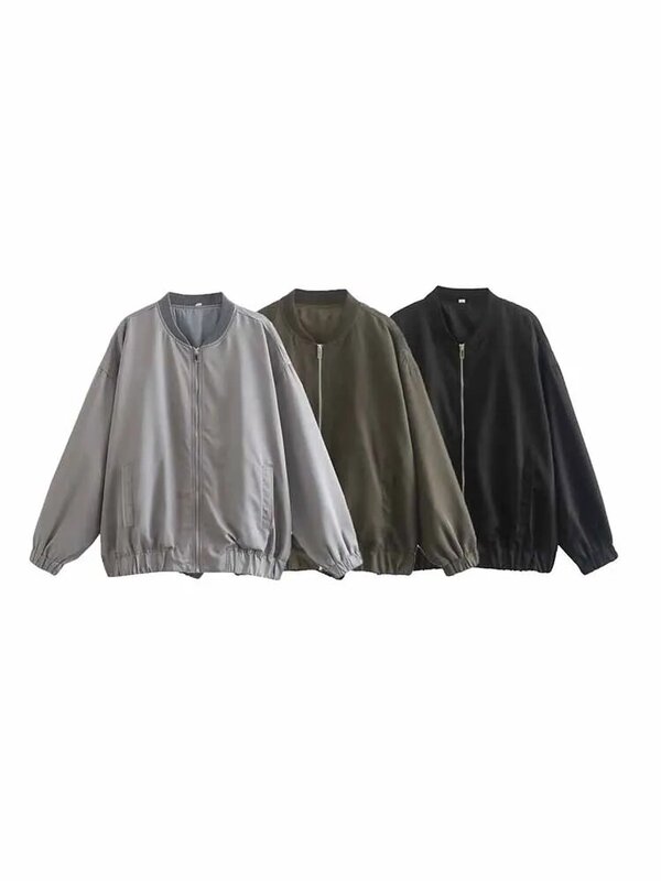 Women New Fashion With Pocket loose Casual flying Jacket Coat Vintage Long Sleeve zipper Female Outerwear Chic Overshirt